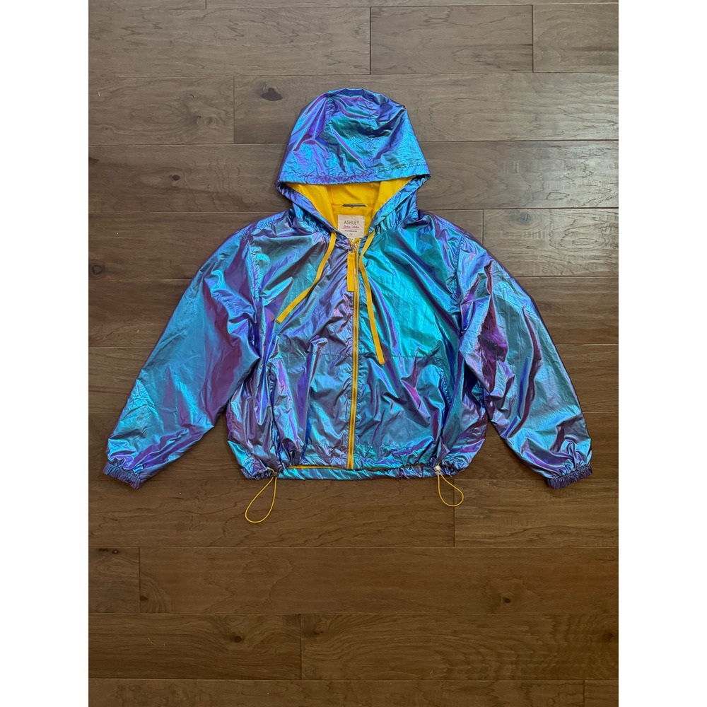 Ashley Sunrise Collection Windbreaker Women 3X Blue Iridescent Zip Hooded Jacket
